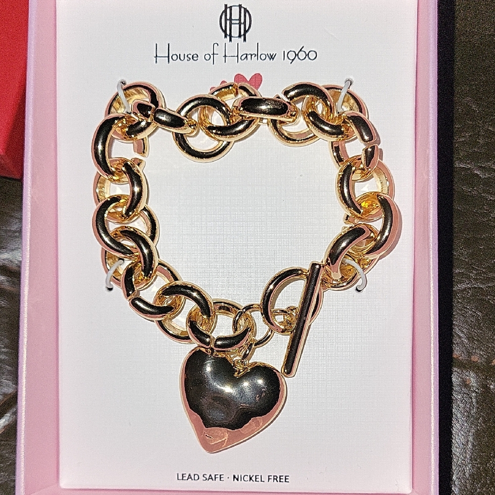 House of Harlow 1960 Heart Gold  Chain Bracelet BNIB TA TL